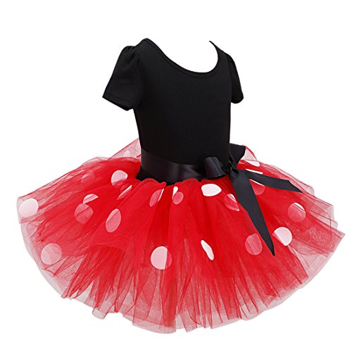 IEFIEL Vestido Maillot de Ballet Danza para Niña Disfraz Bailarina Tutú Lunares Vestido de Princesa Fiesta Boda Cumpleaños con Diadema 1-8 Años Rojo 4 años