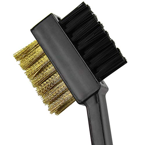 IKAAR - Cepillo y limpiador de surcos para palos de golf de golf de doble cara, nailon y latón, para limpiar la cara y surco, con mosquetón para colgar fácilmente en la bolsa de golf, color negro