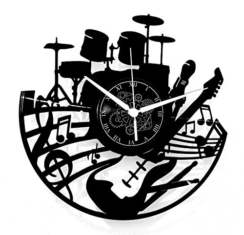 Instant Karma Clocks Reloj de Pared Vinilo Guitarra, Música, Teclado y Batería Banda Rock Pop, Negro