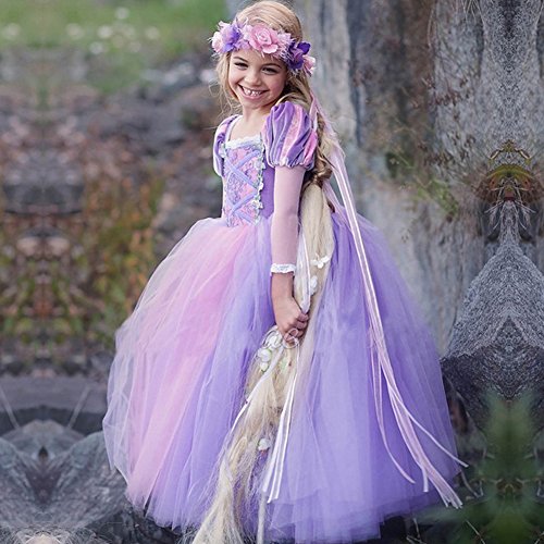 IWEMEK Sofia el Primer Traje de Princesa Rapunzel Disfraz Carnaval para Ninas Halloween Navidad Cumpleaños Cosplay Costume Vestido Largo de Fiesta de Baile de Tul Morado 3-4 Años