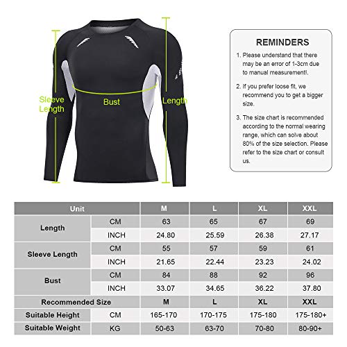 JEPOZRA Camiseta Deporte Hombre Manga Larga Compresión Camisetas Basicas Transpirable para Fitness Running Ciclismo Correr Gym Entrenamiento (Negro, XL)
