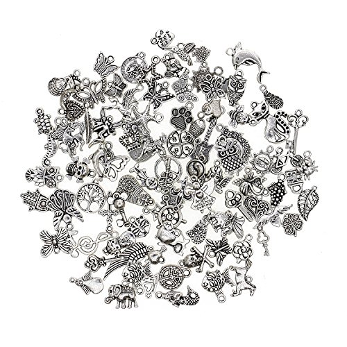 Juanya 100 unidades DIY accesorios mezclados de plata tibetana estilos colgantes del encanto de la joyería de bricolaje para la pulsera collar pendientes