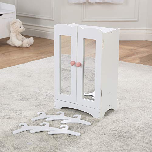 KidKraft-Lil' Doll Armoire Armario de madera blanca con perchas, accesorio para muebles de dormitorio para muñecas de 45 cm (60132)