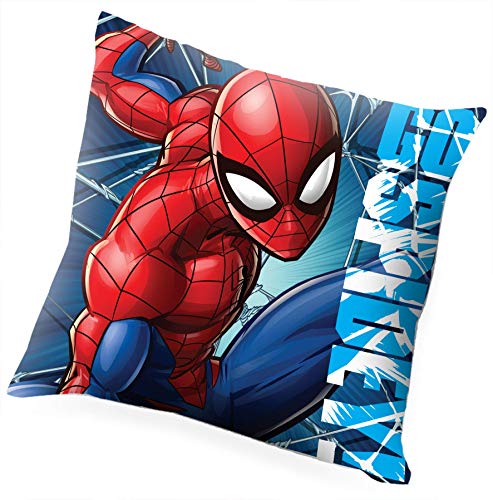 Kids Licensing | Cojin Infantil - Diseño Personaje Spiderman - Personajes Marvel - Cojín Ignífugo - Material: Polyester - Tacto Suave - Cojines Infantiles - Dimensiones: 40 x 40 cm - Licencia Oficial