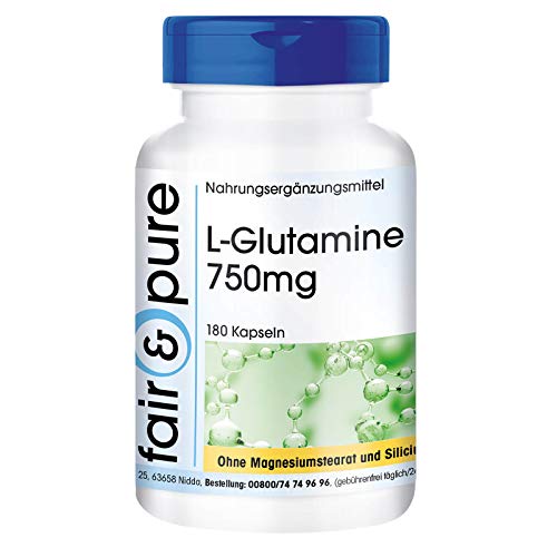 L-Glutamina en Cápsulas - Vegana - Aminoácido Glutamina 750mg - Polvo encapsulado - Neutra - Alta pureza - 180 Cápsulas