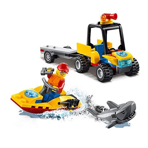 LEGO 60286 City Quad de Rescate Costero con Remolque, Juguete de Construcción con Moto de Agua y Figuras de Tiburón y Socorrista