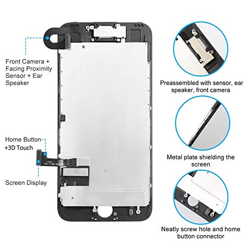 LWMTT Pantalla Tàctil LCD para iPhone 7 Negro– Táctil Reemplazo Digital Conjunto Completo Recambio Herramientas para la Reparación, Vidrio Protector