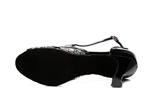 MGM-Joymod Mujer Tacón acampanado Malla Sintética Salsa Social Tango Latino Carácter Moderno Zapatos de Danza, color Negro, talla 39.5 EU