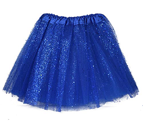 MUNDDY Tutu Elastico Tul 3 Capas 30 CM de Longitud para niña Bebe Distintas Colores Falda Disfraz Ballet (Azul Oscuro con Purpurina)