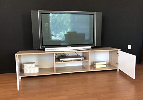 MyosHome - Mueble TV Salon Mesa para TV Color Roble y Blanco 180 x 40 x 41 cm Atenea