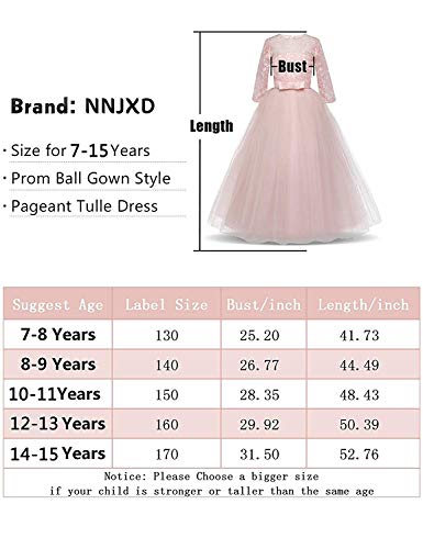 NNJXD Chicas Pompa Bordado Vestido de Bola Princesa Boda Vestir Talla(170) 13-14 años 378 Rosa-A