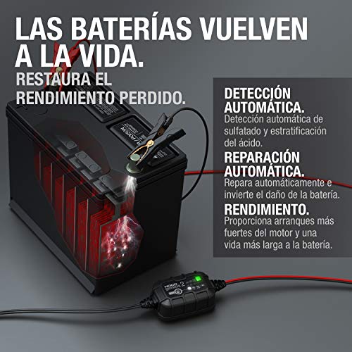 NOCO GENIUS2EU, Inteligente automático de 2A, Cargador 6V y 12V, mantenedor desulfatador de batería con compensación de temperatura