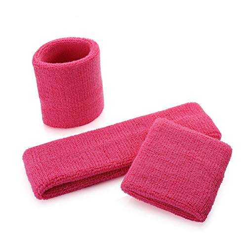 ONUPGO Juego de muñequeras para niños – banda de algodón atlético para el sudor para deportes (1 diadema + 2 pulseras) (rosa)