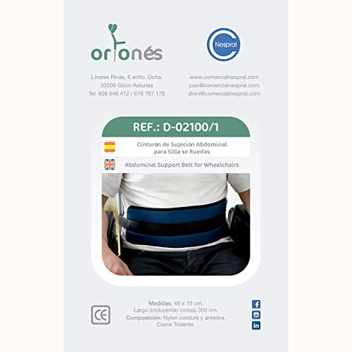 ORTONES | Cinturón de Sujecion Abdominal para silla de ruedas o sillón geriátrico | Extralargo | Talla Unica: 300 CMS