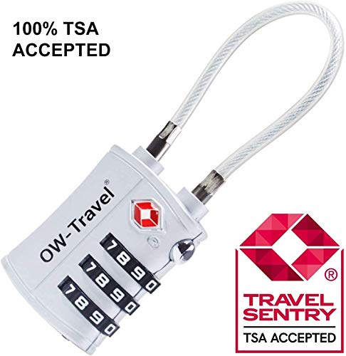OW-Travel Candado Combinacion Cable Acero Flexible Anti robo. Candado maleta TSA numerico 3 Digitos. Candados mochila y maletas. TSA candado Taquilla Gimnasio. Candado seguridad equipaje Plata 1