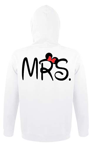 Pareja Sudadera con Capucha King Queen Mr Mrs Hoodie - 1x Suéter Mujer Blanco S