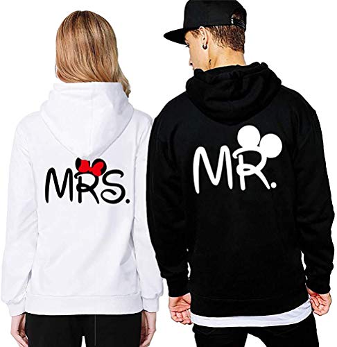 Pareja Sudadera con Capucha King Queen Mr Mrs Hoodie - 1x Suéter Mujer Blanco S