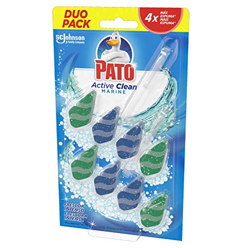 Pato - Active Clean colgador para inodoro, frescor intenso, perfuma y desinfecta, aroma Marine, (duo pack, 2 unidades) [Todos los aromas], J308511