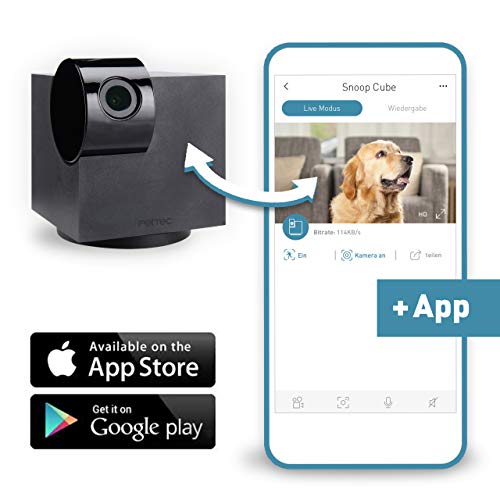PetTec Cam Snoop Cube, Aplicación inteligente de Mascotas con Detección de Ruido, Full HD 1080p, Vista 360°, Micrófono y Altavoz, para iOS y Android
