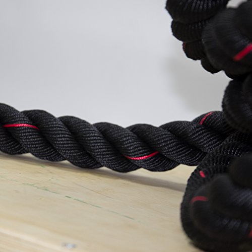 POWRX Battle Rope 9M x 50mm - Cuerda de Batalla Ideal para »Functional Fitness« - Agarre Antideslizante + PDF Workout (Negro)