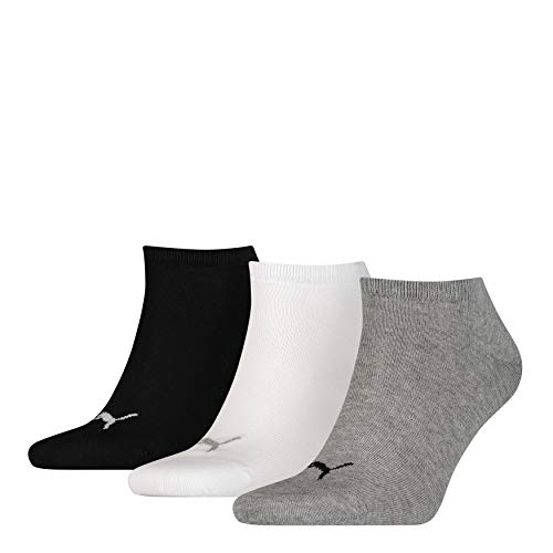 Puma Invisible sneaker - Calcetines tobilleros unisex, pack de 3, color Grey/White/Black, talla 39/42