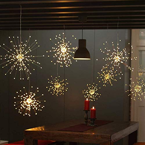 Qtiwe LED luces de hadas navideñas remotas al aire libre con pilas, fuegos artificiales explosivos, blanco cálido (180 luces)