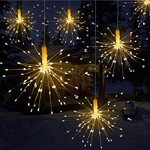 Qtiwe LED luces de hadas navideñas remotas al aire libre con pilas, fuegos artificiales explosivos, blanco cálido (180 luces)