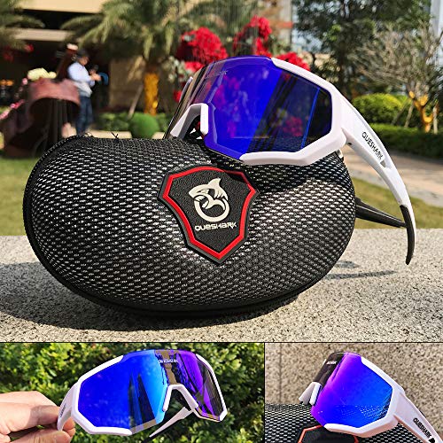 Queshark Gafas De Sol Polarizadas para Ciclismo con 3 Lentes Intercambiables UV400 MTB Bicicleta Montaña (Blanco)