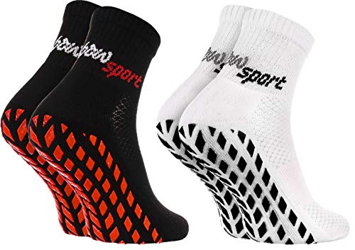 Rainbow Socks - Hombre Mujer Calcetines Antideslizantes de Deporte - 2 Pares - Blanco Negro - Talla 44-46