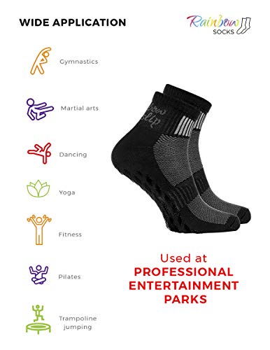 Rainbow Socks - Hombre Mujer Deporte Calcetines Antideslizantes ABS de Algodón - 2 Pares - Negro - Talla 39-41