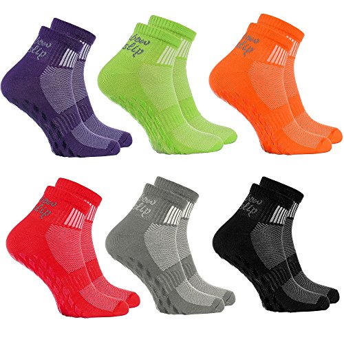 Rainbow Socks - Hombre Mujer Deporte Calcetines Antideslizantes ABS de Algodón - 6 Pares - Púrpura Negro Verde Gris Rojo Naranja - Talla 36-38