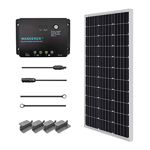 RENOGY 12 voltios 100 vatios Kits solares: 100W módulo de panel solar fotovoltaico PV + cable solar + 30A controlador solar + Z Soportes