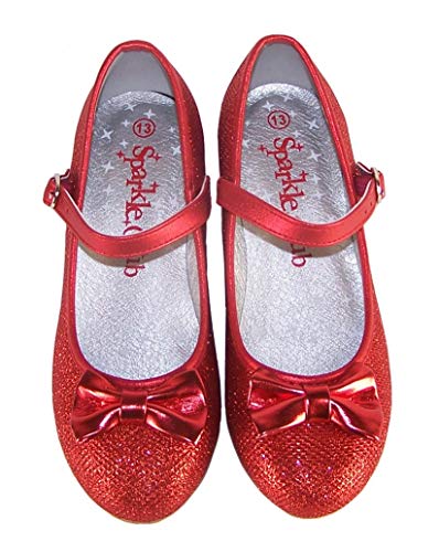 Rojo de niñas Brillante tacón bajo Zapatos Fiesta Dorothy Estilo - Rojo, 33
