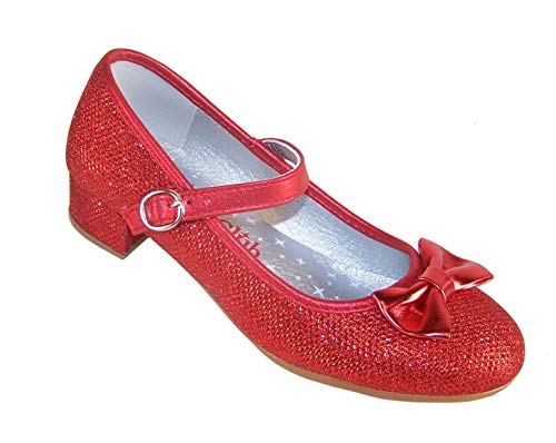 Rojo de niñas Brillante tacón bajo Zapatos Fiesta Dorothy Estilo - Rojo, 33