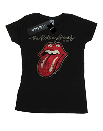 Rolling Stones Plastered Tongue Camisa, Negro, L para Mujer
