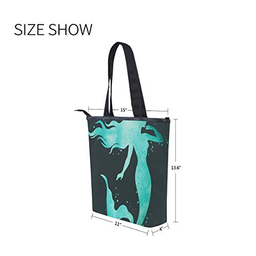 Rootti - Bolso de lona con diseño de silueta de sirena, para mujer, mujer, mujer, niña, reutilizable, bolsa de viaje, bolsa de compras, bolsa de asa