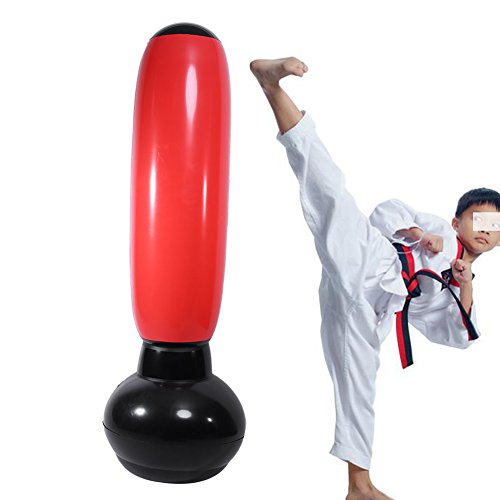 Saco de Boxeo con Base de Agua con Bomba Saco de estrés Inflable de 150 cm Rojo y Negro