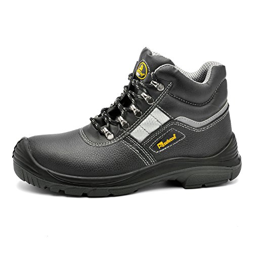 SAFEYEAR Botas de Trabajo Hombres con Puntera de Acero,Zapatos de Seguridad de Piel para Mujeres M-8027N (Negro, EU41)