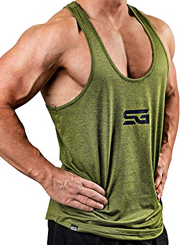 Satire Gym Camiseta Stringer para Hombre - Ropa Deportiva Funcional - Adecuada para Workout, Entrenamiento - Camiseta de Tirantes (Verde Oliva monteado, M)