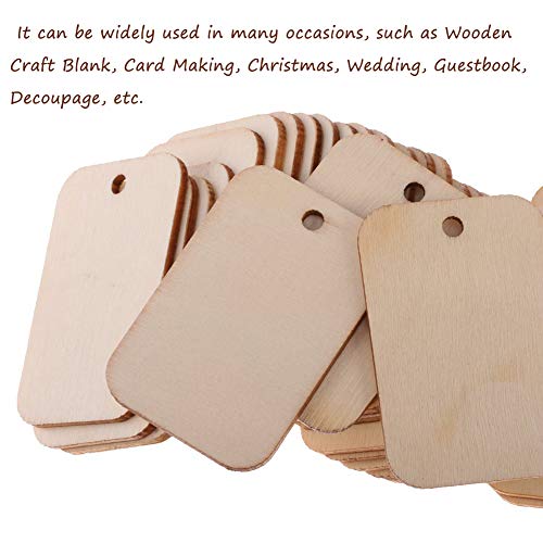 SIMUER 100pcs Etiquetas decorativas de madera artesanal en forma rectangular de madera diseño con cuerda decoración