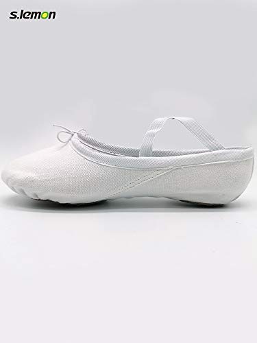 s.lemon Zapatillas de Ballet Lona Media Punta Ballet Zapatos Bailarina Principiantes Danza Zapatos para Niña Mujere Hombres 24-47 Bianco (36 EU)