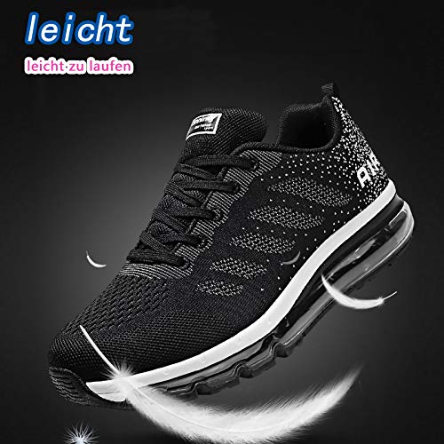 Smarten Zapatillas de Running Hombre Mujer Air Correr Deportes Calzado Verano Comodos Zapatillas Sport Black White 41 EU