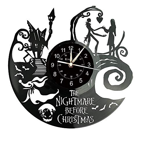 Smotly Vinilo Pared Reloj, un Reloj de Pared Grande con un Tema Pesadilla Antes de Navidad, Regalo Creativo del Reloj de Pared Hecha a Mano.