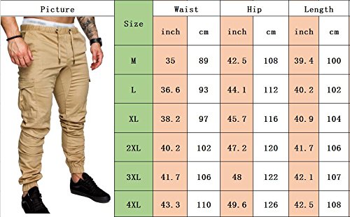 SOMTHRON Hombre Cinturón de Cintura elástico Pantalones de chándal de algodón Largo Jogging Pantalones de Carga Deportiva de Talla Grande Pantalones Cortos con Bolsillos Pantalones (GY-M)