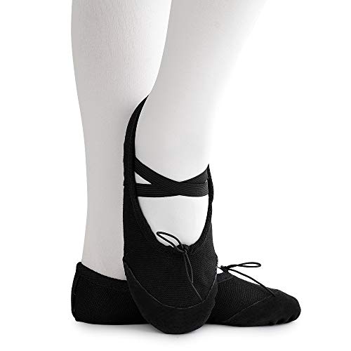 Soudittur Zapatillas de Ballet Suela Partida de Cuero Calzado de Danza para Niña y Mujer Adultos Negras Tallas 30