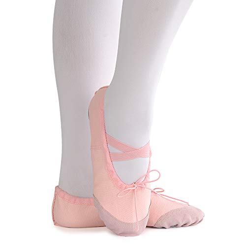 Soudittur Zapatillas de Ballet Suela Partida de Cuero Calzado de Danza para Niña y Mujer Adultos Rosa Tallas 26