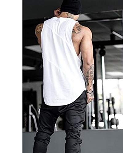 Suelto Transpirable Camiseta Sudaderas Culturismo Muscular Chaleco Sin Mangas Tank Top para Hombre Blanco 2XL