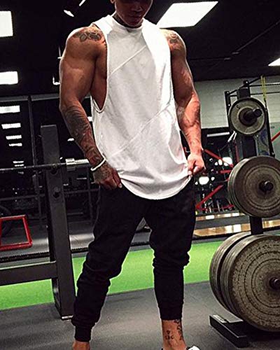 Suelto Transpirable Camiseta Sudaderas Culturismo Muscular Chaleco Sin Mangas Tank Top para Hombre Blanco 2XL