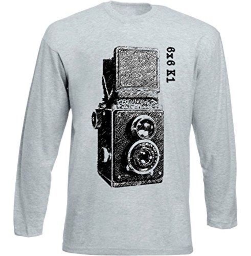 Té square1st Men 's vintage Camera 6 x 6 K1 Grey Long Sleeved – Camiseta gris xx-large