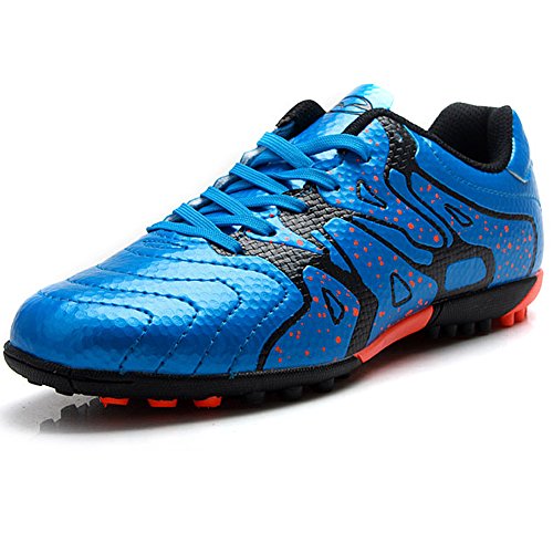 Tiebao Niños Difícil Suelo Artificial Velocidad PU Cuero Fútbol Zapatos (Azul, Niño pequeño EU32)